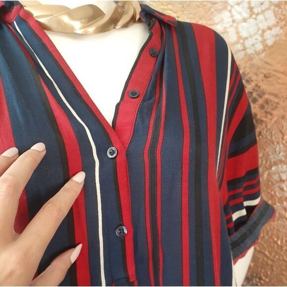 Zara Striped Navy and Red Midi Tunic Dress - Picture 8 of 16